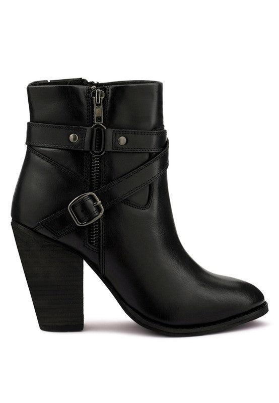 Cat- Track Leather Heeled Ankle Boots - Studio 653