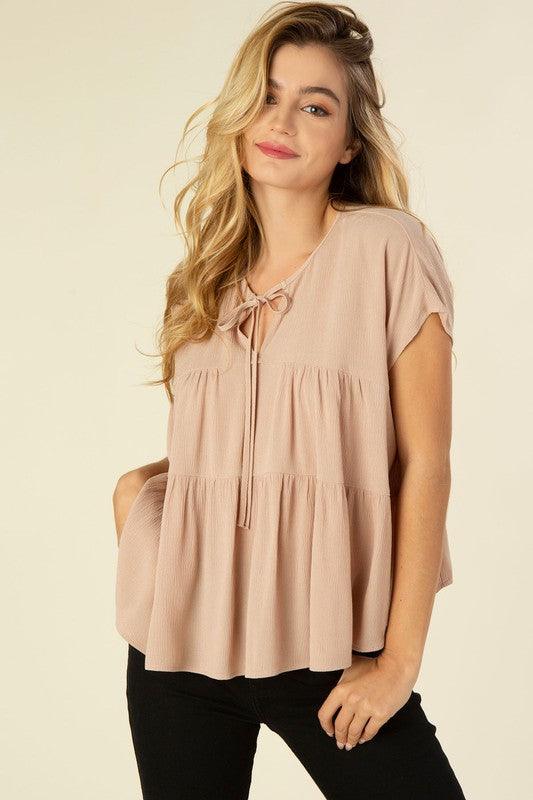 Tie Front A-line Tiered Blouse - Studio 653