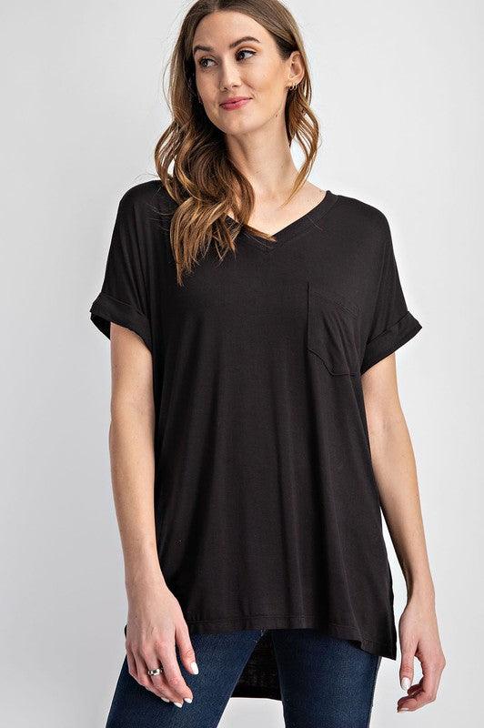 V-Neck Basic High-Low Hem Top - Studio 653