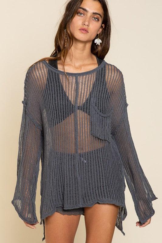 Loose Fit See-through Boat Neck Sweater - Studio 653