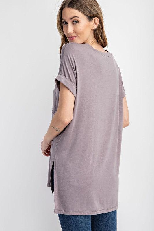 V-Neck Basic High-Low Hem Top - Studio 653