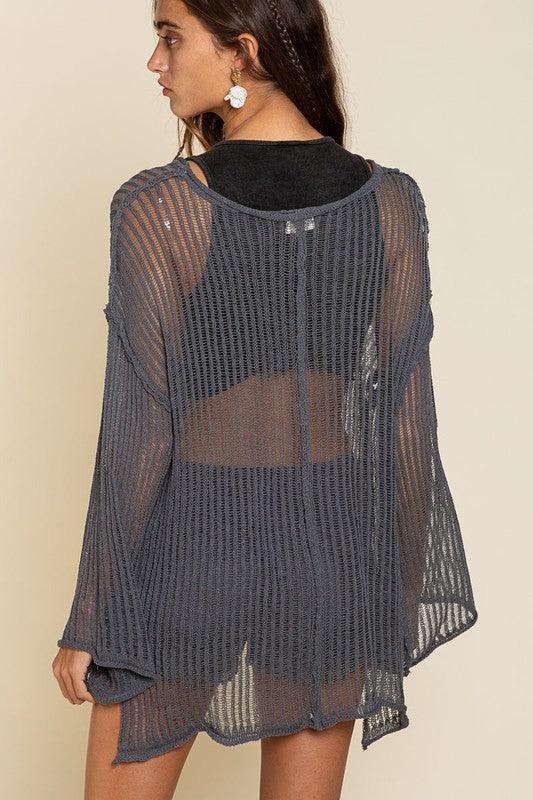 Loose Fit See-through Boat Neck Sweater - Studio 653