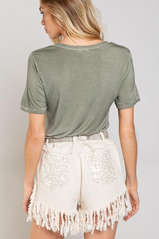 Girly Meets Basic Short Sleeve Top - Studio 653