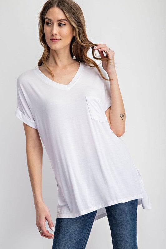 V-Neck Basic High-Low Hem Top - Studio 653