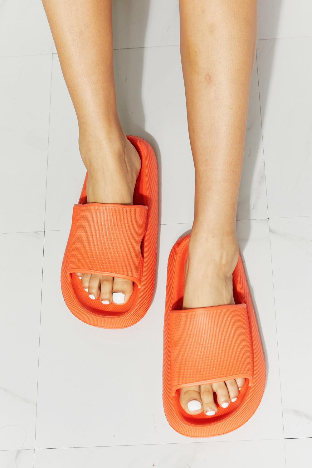 Arms Around Me Open Toe Slide in Orange - Studio 653