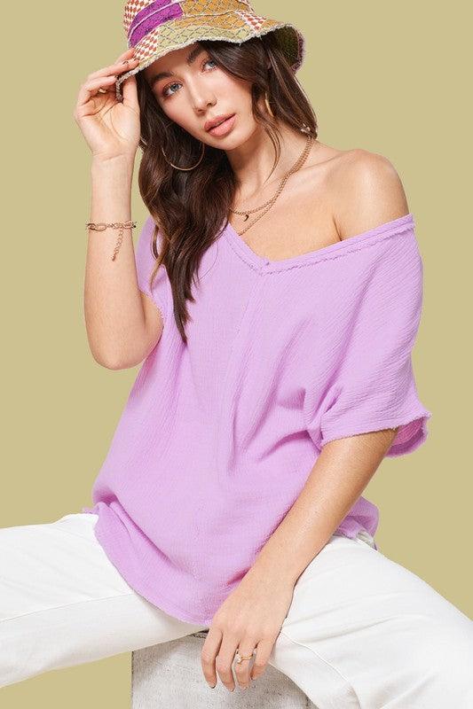 Wendy V-Neck Cotton Gauze Top - Studio 653