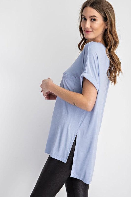 V-Neck Basic High-Low Hem Top - Studio 653