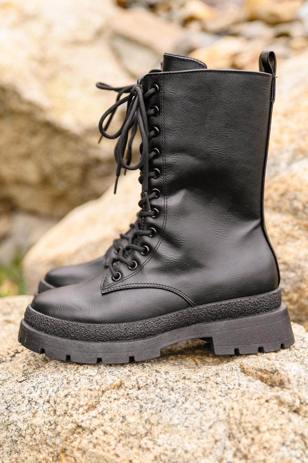 Fresh Feels Combat Boots In Black - Studio 653