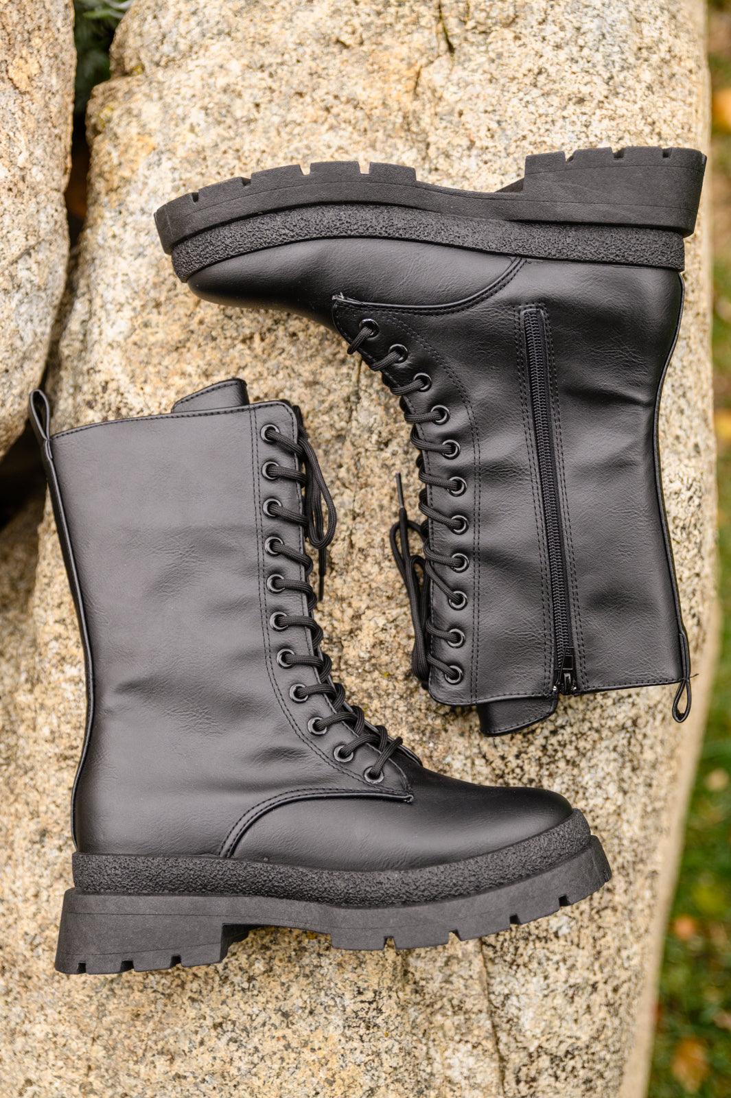 Fresh Feels Combat Boots In Black - Studio 653