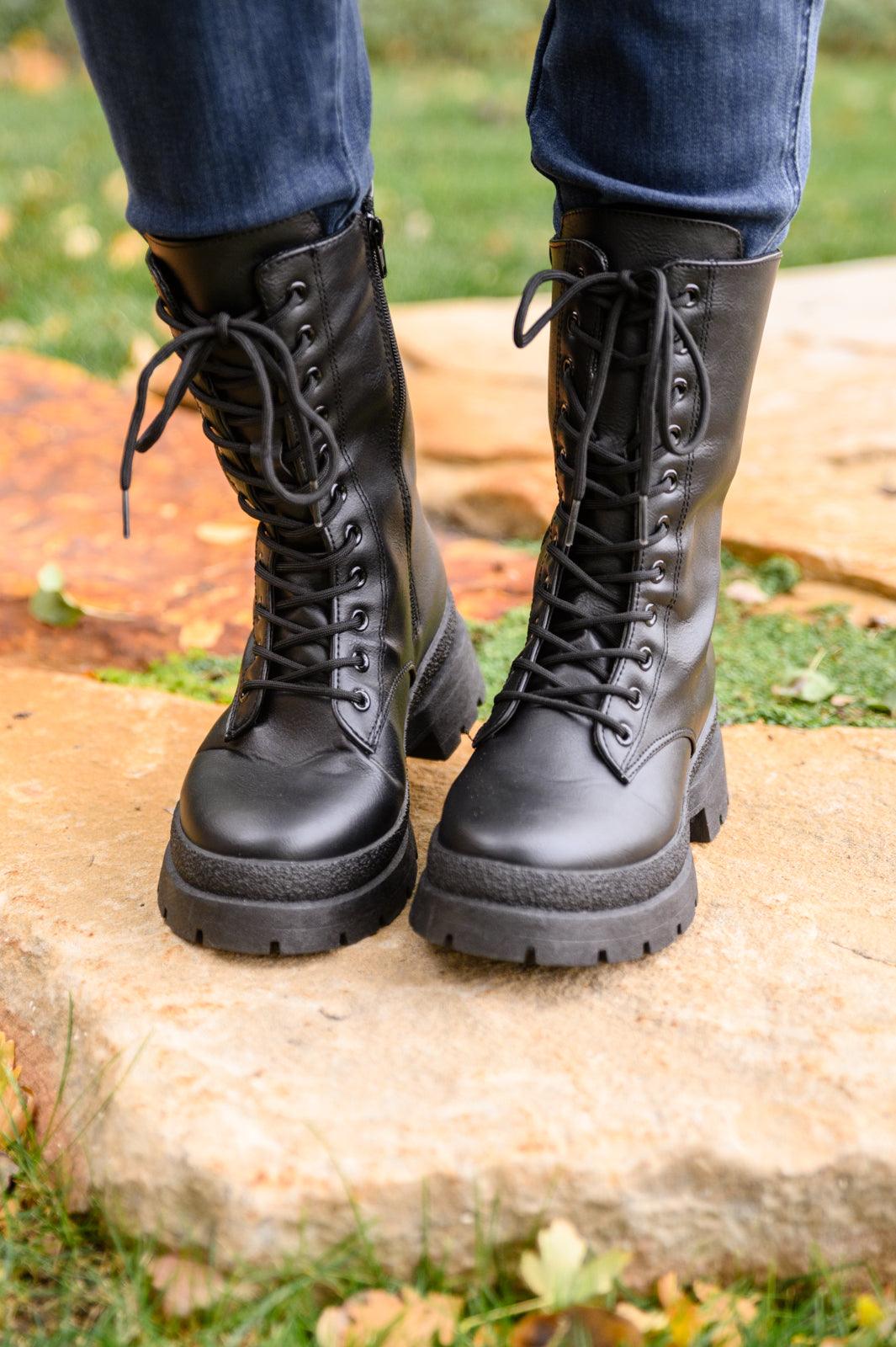 Fresh Feels Combat Boots In Black - Studio 653