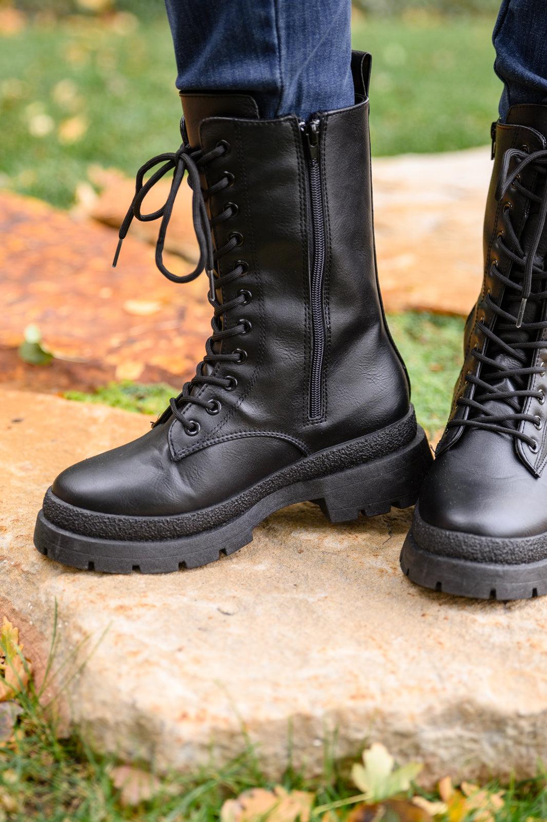 Fresh Feels Combat Boots In Black - Studio 653