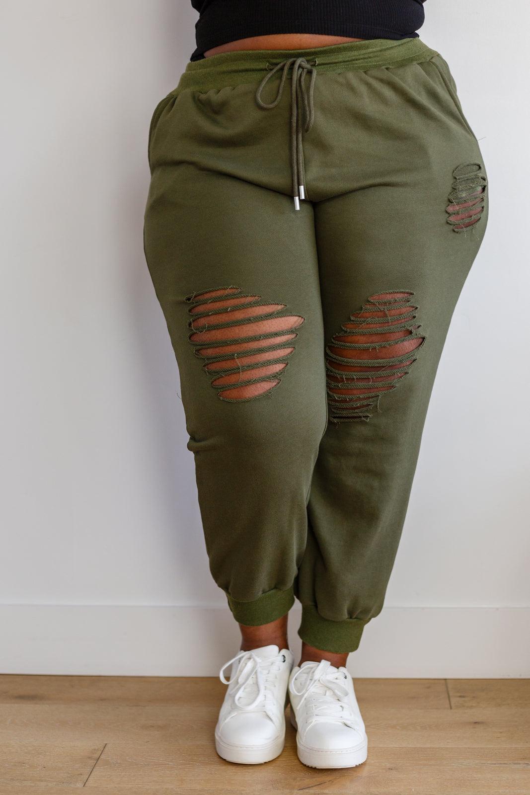 Distressed Joggers in Olive - Studio 653