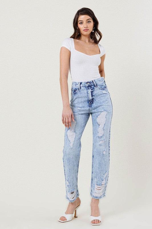 Acid Washed High-Rise Straight Leg Jean - Studio 653