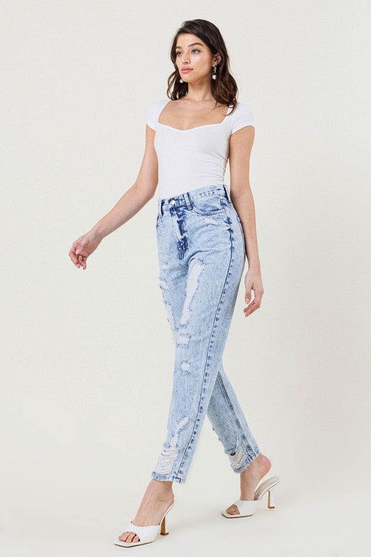 Acid Washed High-Rise Straight Leg Jean - Studio 653