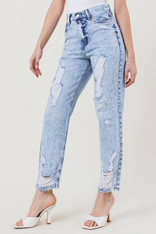 Acid Washed High-Rise Straight Leg Jean - Studio 653