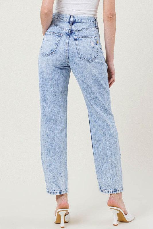 Acid Washed High-Rise Straight Leg Jean - Studio 653