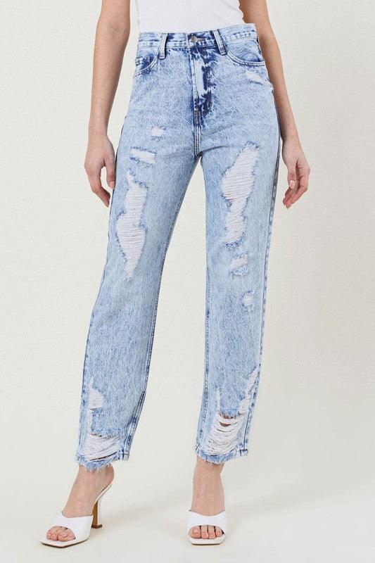 Acid Washed High-Rise Straight Leg Jean - Studio 653