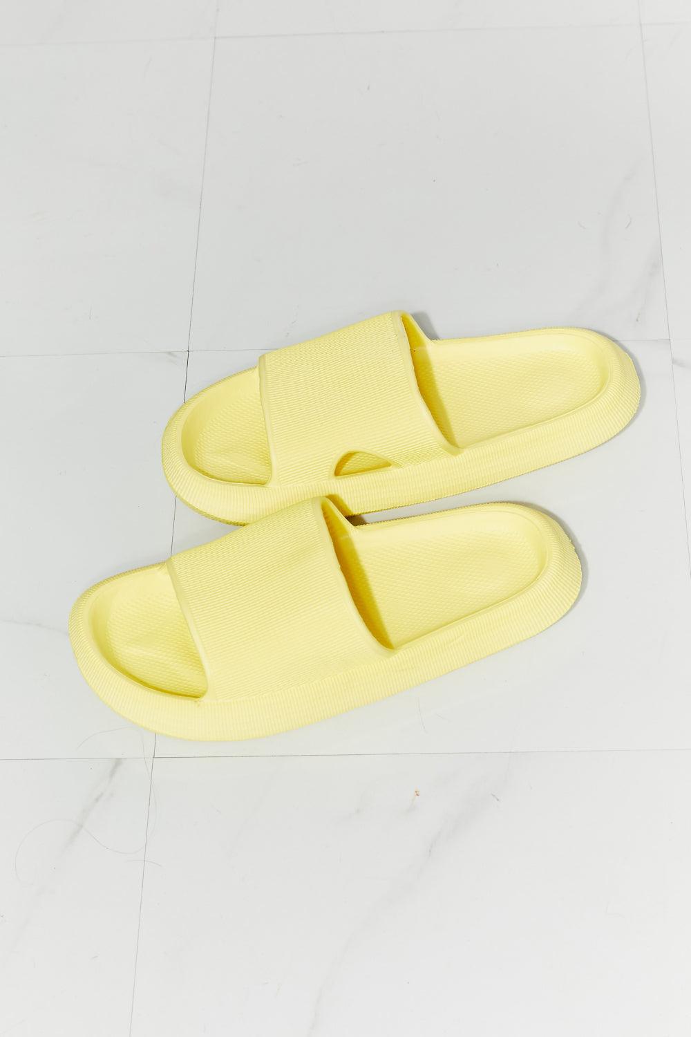 Arms Around Me Open Toe Slide in Yellow - Studio 653