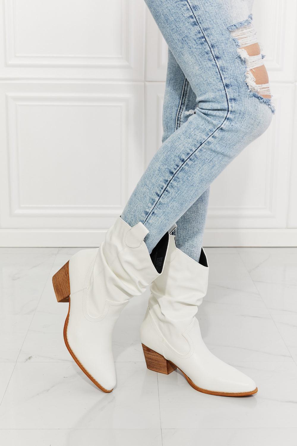 Better in Texas Scrunch Cowboy Boots in White - Studio 653