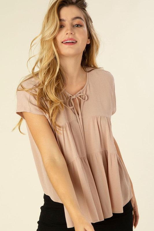 Tie Front A-line Tiered Blouse - Studio 653