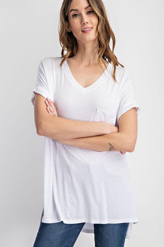 V-Neck Basic High-Low Hem Top - Studio 653